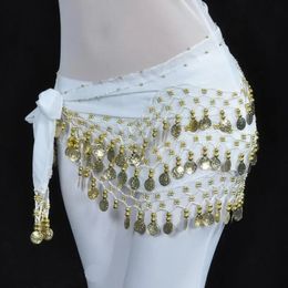 -selling 128 Coins Belly Dance Hip Scarf Sexy Belly Dancing Belt Waist Chain chiffon hip Scarves 13 Colours with gold coins 240522