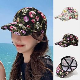 Ball Caps Womens Colourful Flower Print Sunhat C Baseball Hat Cotton Sunhat Snpack Outdoor Padding Retro Unisex Cs J240522