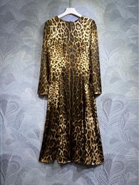 Casual Dresses Fashion Designer Silk Dress Spring Autumn Leopard Printing Long Vestidos High Street Expansion