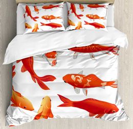 Bedding sets Koi Fish Duvet Cover Set Japanese Painting Style Decor 3 Piece with 2 Shams Queen Full Size Black White H240521 SM3F