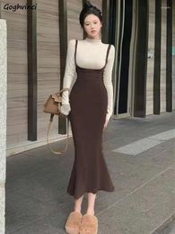 Work Dresses 2 Pcs Sets Women Slim T-shirts Mermaid Dress Sexy Ankle Length Korean Style Spring Fashion Ulzzang Solid Chic Temperament Basic