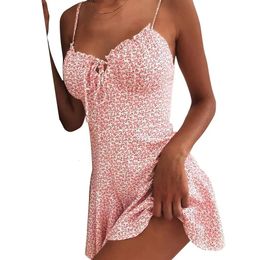 Camisole Sexy Floral Dress For Women 2024 Summer Bodycon Short Sundress Mini Skirt Female Beach Vacation Woman L XL 240518