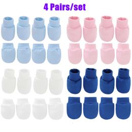 4 Pairs Soft Cotton Face Protection Gloves Foot Cover Set Anti Scratch Handguard Newborn Mittens For Boys Baby Girls L2405