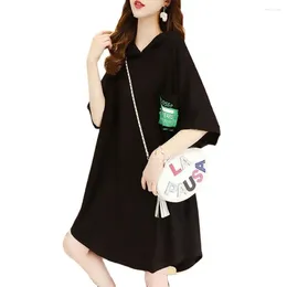 Casual Dresses Summer Korean Version Of The Loose Long Short-sleeved Printed T-shirt Skirt Female Students Hooded Half-sleeved Ins Dres