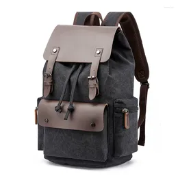Backpack Fashion Canvas Bag Men Large Capacity Suit 17 Inch Laptop Drawstring Leather Cover Travel Rucksack Student Bookbag 2024