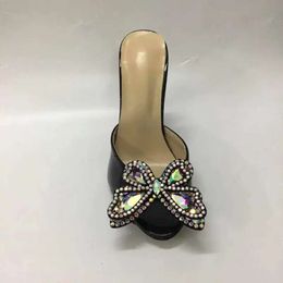 Leather Real 2024 Ladies Patent Women Rhinestone High Heels Sandals Summer Flip-flops Slipper Slip-on Wedding Dress Shoes Diamond Ballots 3D Bow f09