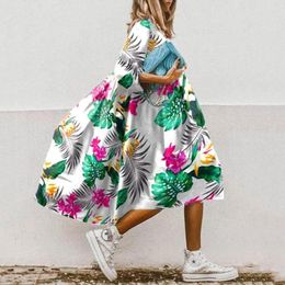 Casual Dresses Fashion Floral Print Boho Oversize Loose A-line Dress For Women Summer Three Quarter Sleeves Holiday Midi Female