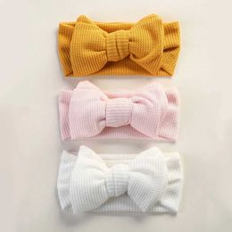 Hair Accessories 3pcs Hot Sale Waffle Soft Elastic Headband Baby Dual Layers Bow Hair Accessories Girls Cute Top Knot Toddle Cute Turban Y240522