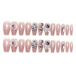 False Nails Pink Fake With Full Flash Glitter Decor Charming Comfortable To Wear Manicure For Daily And Parties Wearing