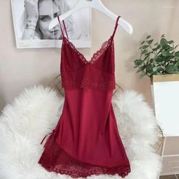 Women's Sleepwear Print Summer Nightgown Nightdress Sexy Loungewear Lace Women Strap Lingerie Home Nightwear Silky Satin Female Dress