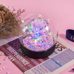 Decorative Objects Figurines Girl Artistic Eternal Flower Galaxy Rose in Glass Dome Beauty and Beast LED lights for wedding parties Valentines Day H240521 F6SH