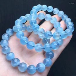 Link Bracelets 10MM Natural Sky Aquamarine Bracelet For Women Men Healing Gift Crystal Beads Stone Gemstone Strands Jewellery 1PCS