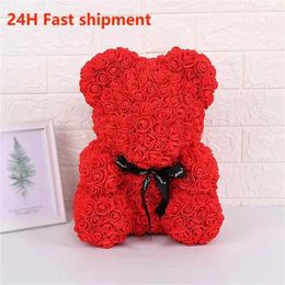 Decorative Objects Figurines Teddy Rose Bear 25cm flower rose bear with box light mothers girlfriends wedding anniversary birthday Day gift H240521