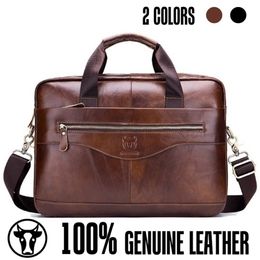 Handbag for Men Briefcase Genuine Leather Shoulder Bag Laptop s Business Travel Messenger Crossbody Tote File Pocket 210907 297n