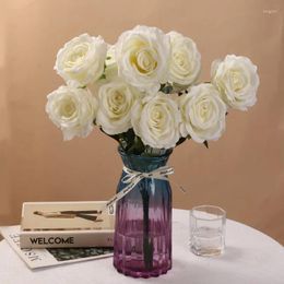 Decorative Flowers Artificial Silk White Roses Flower Arrangement Wedding Pography Bouquet Home Living Room Garden Fake Rose Decoration