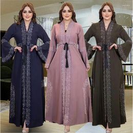 Ethnic Clothing Luxury Front Open Muslim Abaya Dubai Turkey Women Kimono Rhinestones Robe Modest Islamic Cardigan Arab Femme Kaftan Morocco