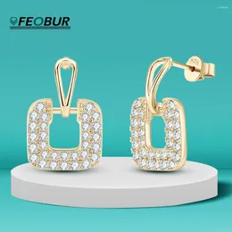 Hoop Earrings Real Moissanite Square Stud Earring For Women Lab Diamond Sparkling S925 Sterling Silver Elegant Fine Jewelry Wholesale Gift