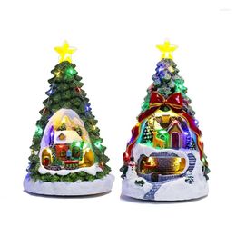 Decorative Figurines 2024 Christmas Tree Decoration Unique LED Lights Music Box Luminous Village House Desktop Ornament For Home And Office
