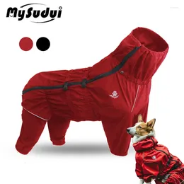 Dog Apparel Windproof Rain Jacket Waterproof Reflective Pet Raincoat Jumpsuit Clothes High Neck Full Cover For Small Medium Large Dogs