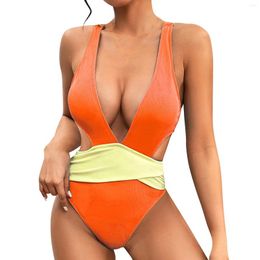 Women's Swimwear One-Piece Sexy Bikini Solid Color With Bra Pads No Steel Support Swimsuit Summer Beach Wear Swimming Mujer