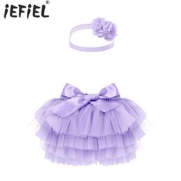 Skirts Little Girl Lovely Skirt Set Infant Baby Girls Princess Costumes Tutu Mesh Skirt with Flower Headband Outfit Baby Fairy Skirts Y240522