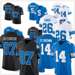 Alex Anzalone Jahmyr Gibbs Jack Barry Sanders Jared Goff Sam Laporta David Montgomery Amon-Ra St. Brown Dan Campbell Malcolm Rodriguez Football Jerseys JJ 5.22