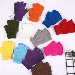 1Pair Winter Warm Workout Wool Knit Wrist Cotton Black Half Finger Fingerless Gloves For Women And Men L2405