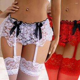 Garters Transparent Lace Flower Garter Socks Women Sexy Bow Elastic Thigh High Stockings Skirt Underwear Lady Exotic Lingerie