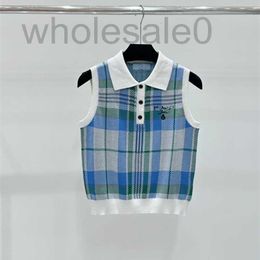 Camisoles & Tanks designer 24 Summer New P Family Polo Collar Plaid Sleeveless Knitted Tank Top 3MA2