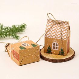 Gift Wrap 5pcs House Shape Candy Box Bags Xmas DIY Cookie Packaging Boxes Christmas Tree Pendants