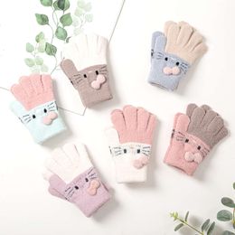 Winter Knitted Children's 3-10 Years Warm Soft Rabbit Wool Cartoons Kids Gloves Child Full Finger Baby Boys Girls Mittens L2405