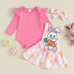 Clothing Sets Born Baby Girl Easter Outfit Ruffle Long Sleeve Romper Bodysuit Suspender Skirt Overall Dress Bow Headband