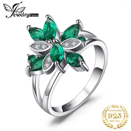 Cluster Rings JewelryPalace Flower 1.2ct Green Simulated Nano Emerald 925 Sterling Silver Cocktail Ring For Women Statement Gemstone Jewerly