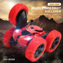 Diecast Model Cars Double-Sided Stunt Car 360 Degrees Rotating Roll Over High-Speed Car Lights Childrens Stunt Driving Rocking Control Car Toys T240521