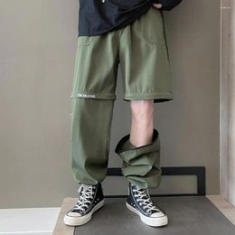 Men's Pants Mens Zipper Detachable Elastic Waist Drawstring Loose American Temperament Straight Wide Leg Cargo Men Clothes