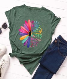 Women's T-Shirt Women Short Sleeve Cotton T-Shirts Floral Flowers Graphic Tees Summer Tops In A World Full Of Roses Be Daisy Flowe4614689