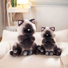 Plush Dolls 1PC Lifelike Siamese Cats Plush Toy Simulation American Shorthair Cute Cat Doll Pet Toys Home Decor Gift For Girls Birthday H240521