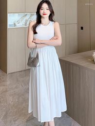 Casual Dresses Summer White Patchwork Chic Sleeveless Tank Top Dress 2024 Black Korean Vintage Hepburn Long Women Elegant Evening