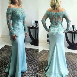 2019 Mãe elegante dos vestidos da noiva fora do ombro Aplicado de mangas compridas vestidos de noite vestidos de convidado de casamento personalizado 277m