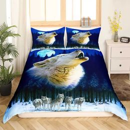 Bedding sets Wolf Printed Set Twin Size for Kids Boys BedroomMisty Bed Duvet Cover Comforter Wild Animals Decor 3 Pieces H240521 G93O