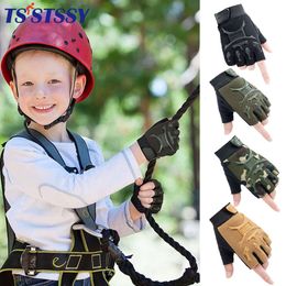 1Pair Kids Tactical Fingerless Gloves Army Military Camo Anti-Skid Mittens Half Finger Boys Girls Children Outdoor Sport Cycling L2405