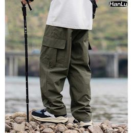 Men's Pants Spring/Summer Mens 2023 New Multi Pocket Climbing Cargo Pants Mens Casual Solid Colour Straight Bag Wide Leg Pants Black Mens Y240522