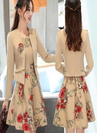 Work Dresses Fashion Slim Fit Blazer With Floral Print Sleeveless Dress Suits Twopiece Set Office Lady Women High Waist8640143