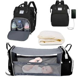 Diaper Bags Multifunctional 7-in-1 Luxury Folding Moms Bag Large Capacity Portable Baby Bed Diaper Backpack Waterproof Outdoor Travel d240522