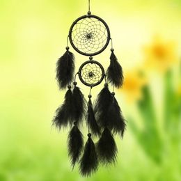 Decorative Figurines Boho Dream Catcher Traditional Craft Decoration Black Handmade Feather Wall Art Hanging Ornament For Girls Bedroom