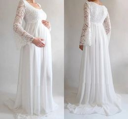 Empire Beautiful Lace Maternity Wedding Dresses 2024 Flare Sleeves Scoop Neckline Pregnant Bridal Gowns High Waist Chiffon Vestidos