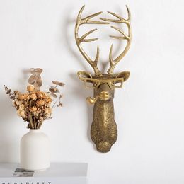 Antique Bronze Animal Pendant Gold Resin Deer Head Wall Storage Hook Background Wall Accessories Home Decoration Ornaments 240522