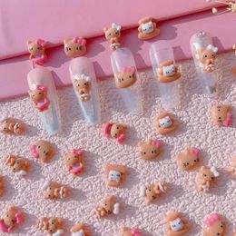 Nail Art Decorations 20pcs Kawaii Charms Beach Cat Chocolate Glossy Accessories Cute Cartoon Gems For Manicure 3D Decoration Parts