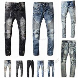 Mens Distressed Ripped Biker Jeans Slim Fit Motorcycle Denim Pantsklvw