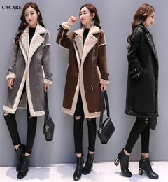 Теплые длинные куртки смешивают женщины Осень Зимние моды Куртка F0102 замшевая ягненка Fleece2432955